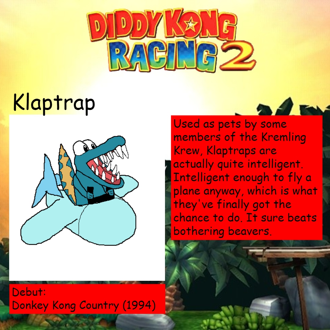 Zedxclon's tweet image. 48. One of the most prolific Kremlings, showing up in Donkey Kong Country, Donkey Kong 64, Smash Bros. Mario Tennis and more... it's Klaptrap!

#Klaptrap #DiddyKongRacing #DiddyKongPilot #DonkeyKongCountry