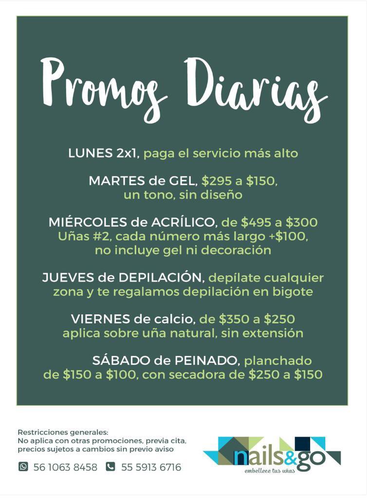 NailsAndGo's tweet photo. ¡Hola!, a nombre del equipo de @NailsAndGo deseamos que tú y los que te rodean esté bien.

Te enviamos la promo del mes y la del día para que elijas la que prefieras, ¡agenda tu cita!. https://t.co/siSRnsW69F