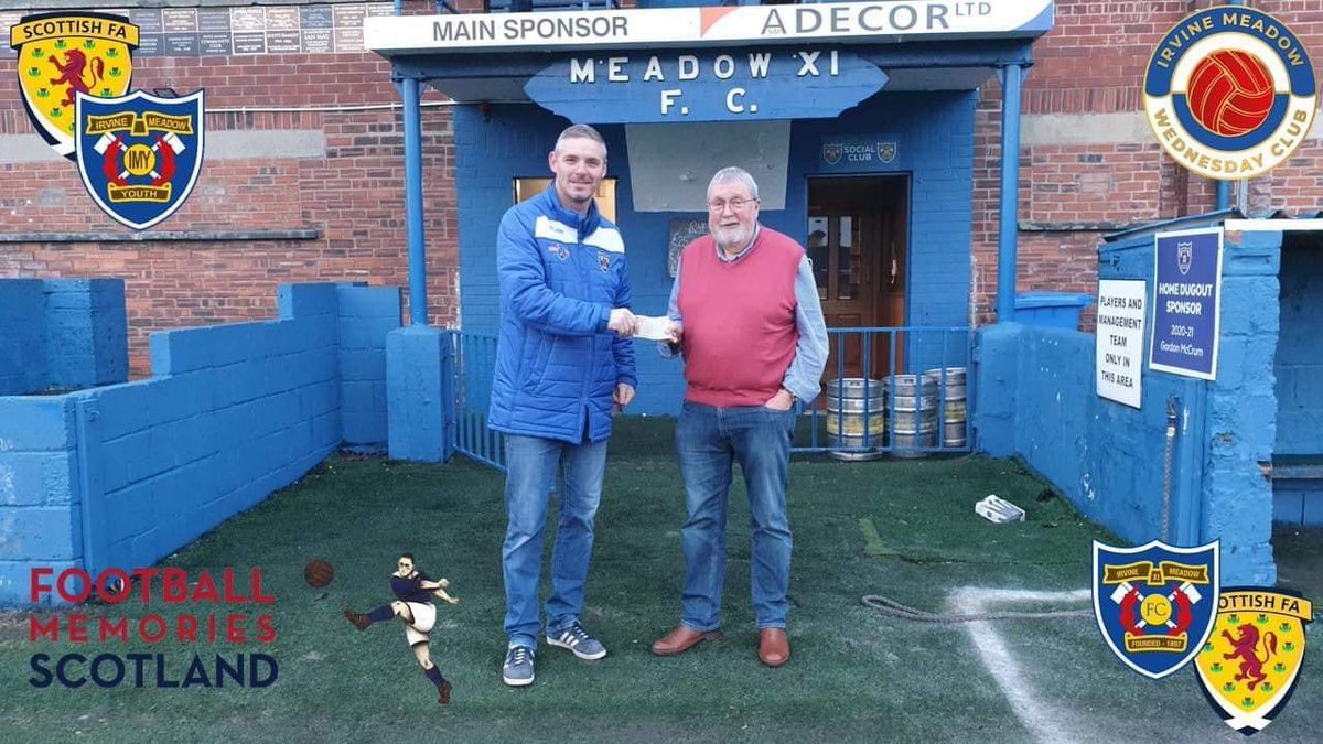 meadow_youth's tweet photo. IMY Chairman Alan Mc Bride presenting cheque for £400 to Wednesday Club Chairman Ross Weeks.
Working in partnership with the @ScotFASouthWest & @FootballMemSco
…talking about memories to make new ones.
🔵 #wednesdaysclub
⚪️ #irvinemeadowXI
🔵 #memoriesbox
@AyrshireFitbaw https://t.co/2gTavtAd5n