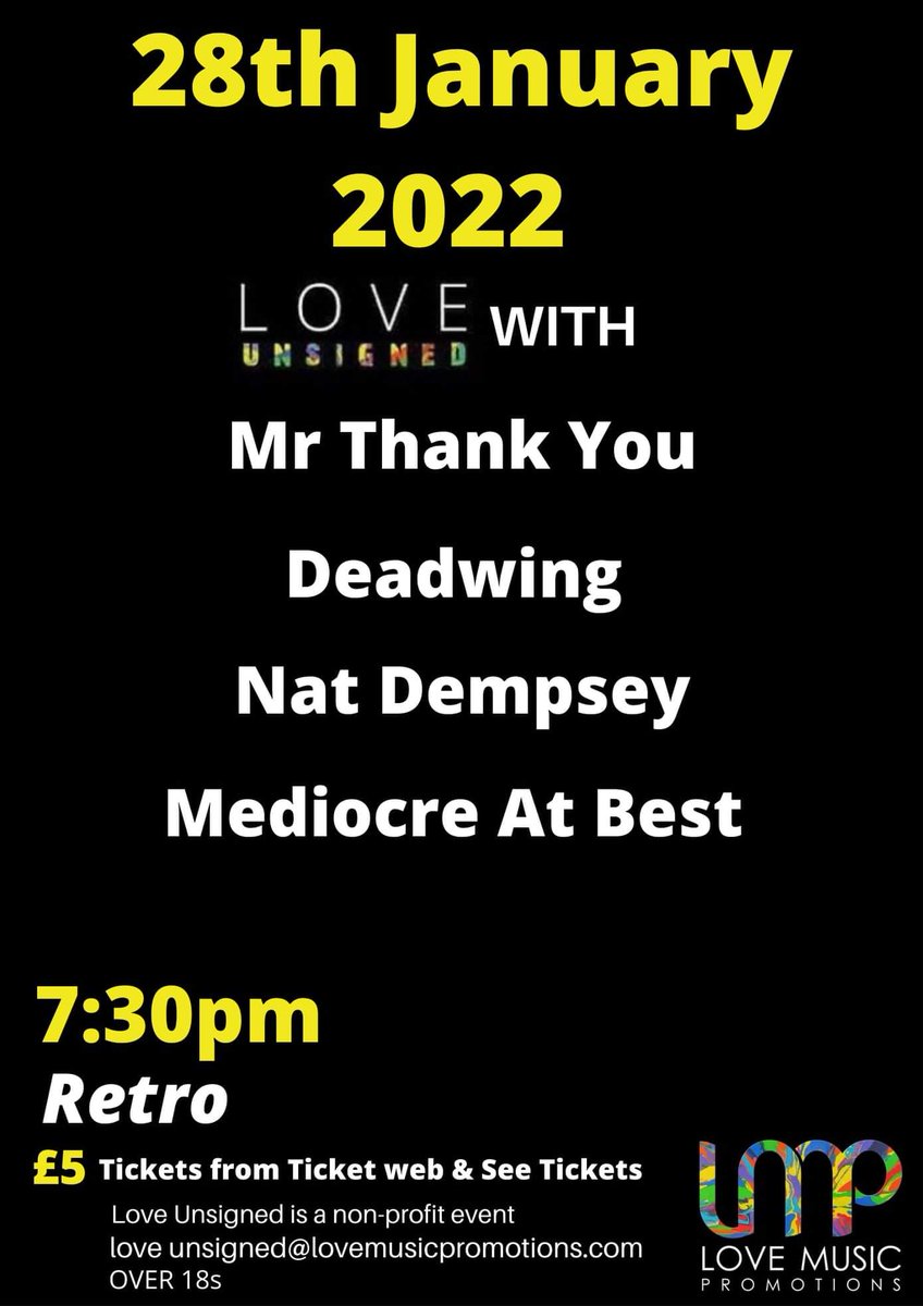 LoveMusicPromo1's tweet photo. @loveunsigned at @retromanchester this Friday

Get down for a night of great music https://t.co/vZdYYQfUP8