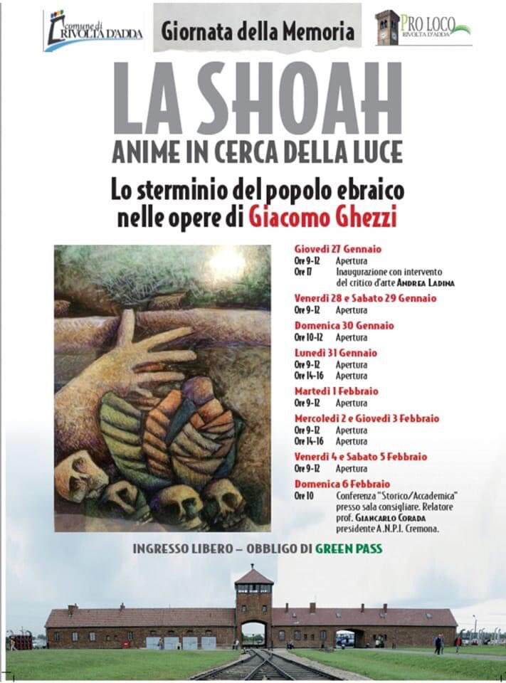 AnaTeixeir1's tweet photo. 🔥Inaugurazione della mostra “La Shoah- Anime in cerca della luce”, di Giacomo Ghezzi, (in memoria), giovedì 27 gennaio, ore 17.00, presso il Palazzo Comunale dì Rivolta d’Adda. https://t.co/izqeoivN2e