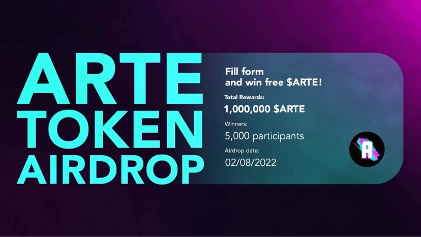 🚨 $ARTE AIRDROP 🚨

➡️ Total Rewards: 1,000,000 $ARTE
➡️ Winners: 5,000 participants
➡️ Airdrop date: February 8th, 2022

- Follow <a href="/ArtPunksNFT/">ArtPunksNFT</a> 
- RT + Tag 3 crypto friends
- Fill out the form:
forms.gle/Uou8XwZXdXE1Bb…

#Airdrop #Solana #ARTE #ArtPunks #Crypto #SolanaNFT #NFT