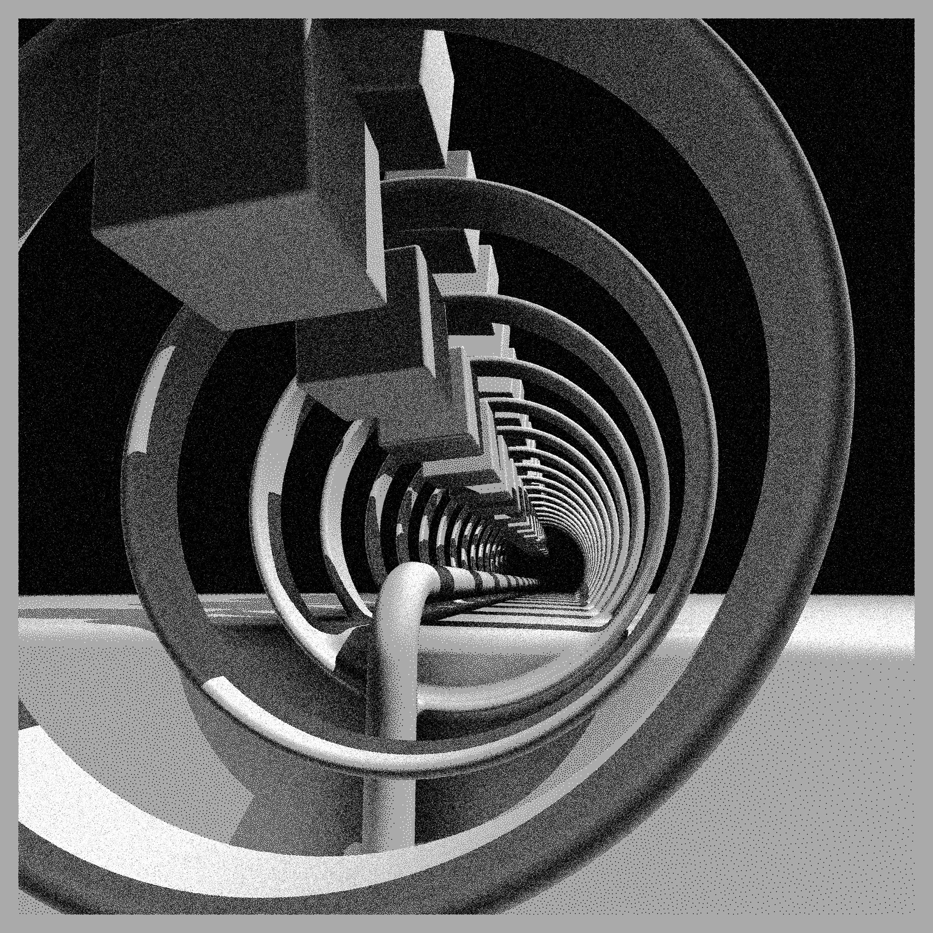 piter pasma art, a cube and a tube going through a spiral