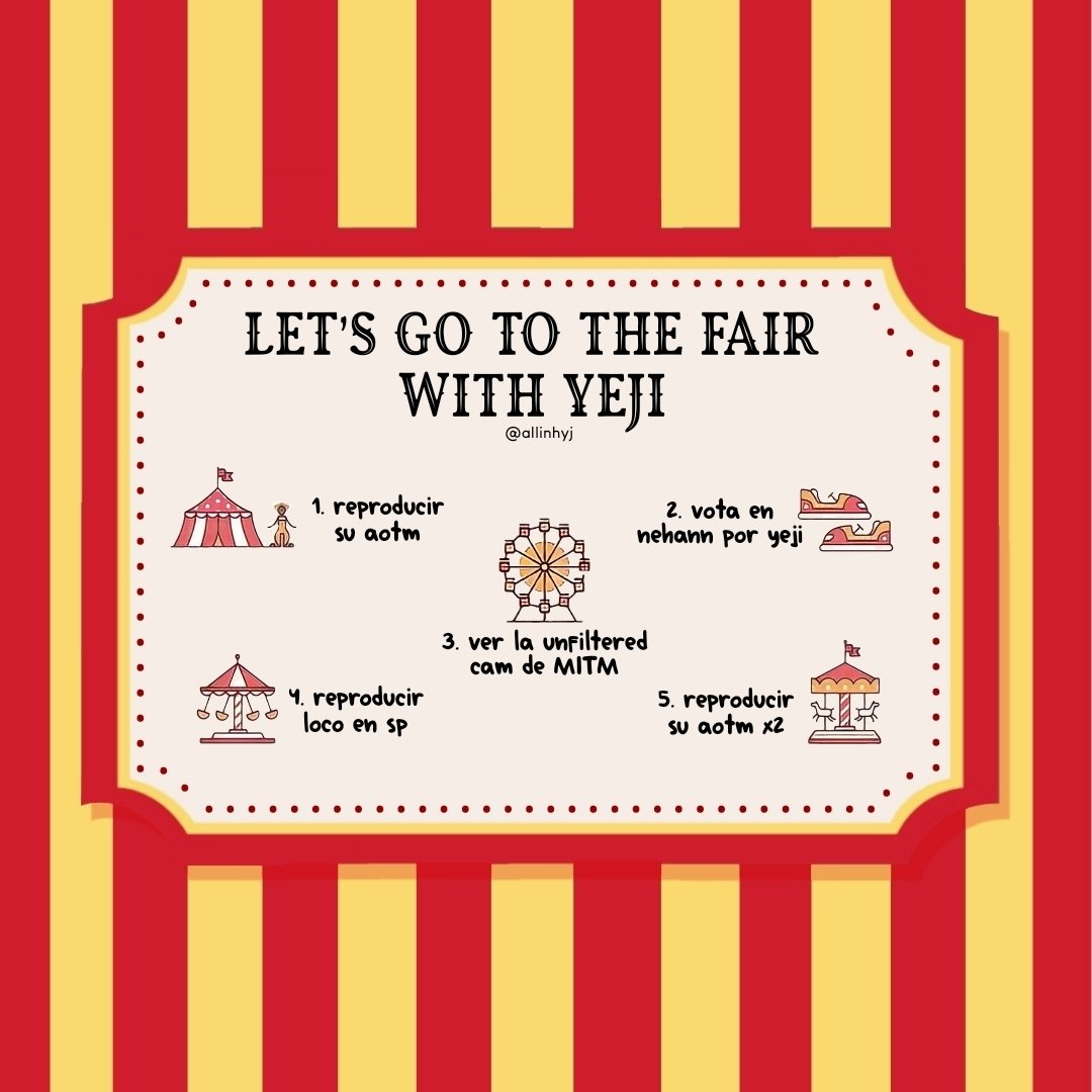aIIinhyj's tweet photo. 🎠 | LET'S GO TO THE FAIR WITH YEJI

- acá les dejo una dinámica para que puedan hacer cuando quieran! deben hacer un hilo arrobando a la acc con sus ss de las tareas + los hts de Yeji

예지 있지 #예지 #YEJI #있지 #ITZY @ITZYofficial https://t.co/gyVEkwmPXJ