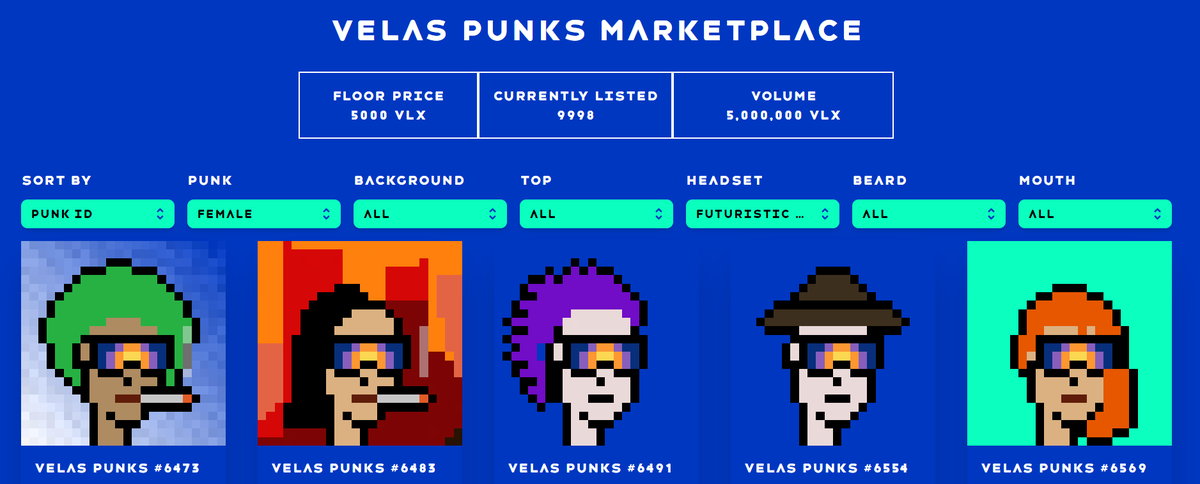 VelasPunks's tweet photo. Hey VPunks fam!
Our team has been working hard on the marketplace for the past few days. Here is a work in progress 👀

If you don't already own a Velas Punk, you can still mint yours here: https://t.co/5mOvVspMBr https://t.co/EhDZb7ER9W