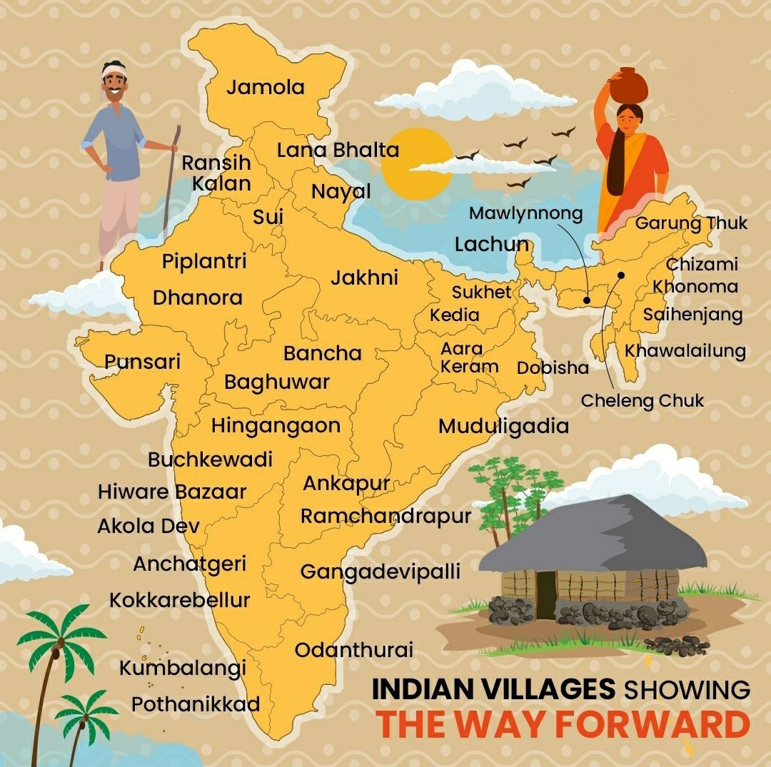 gsf_india's tweet photo. #Village_Republic
⁠Mahatma Gandhi had once envisioned self-sufficient 'village republics' across India.We salute these 20 villages for making his dream of 'Gram Swaraj' come true to a great extent with their work in the fields of agriculture,waste management, education and more! https://t.co/898My1be9c