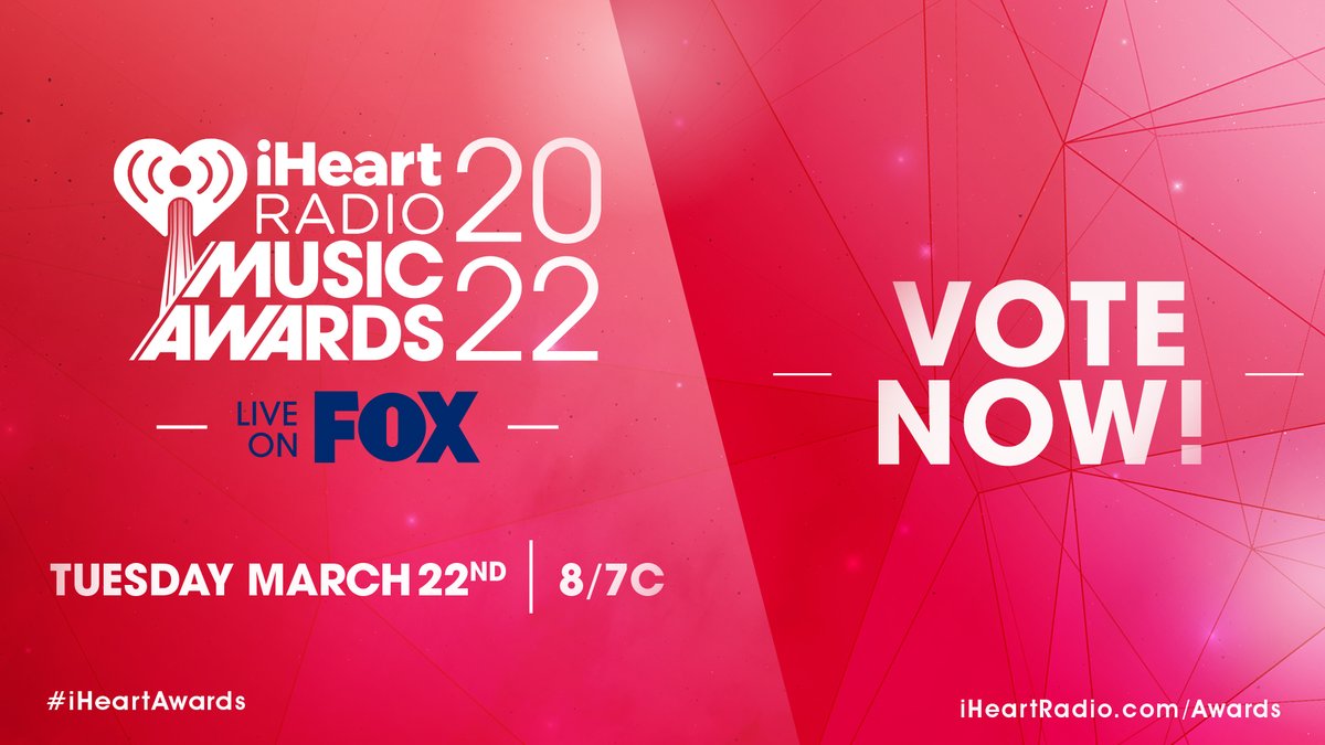 Voting for our 2022 #iHeartAwards is officially open! 🤩🎶💕

Vote for all your faves on Twitter using the appropriate hashtags &amp; also vote on iHeartRadio.com/Awards 

Tickets: ihr.fm/iHeartAwardsTi…