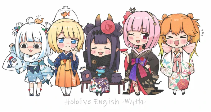 💙💛💜❤️🧡
#HoloMyth
#HoloENKimonoRelay
#gawrt #ameliaRT #inART #callillust #artsofashes 