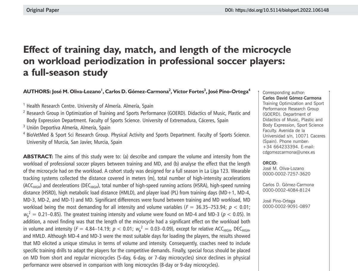 BiolSport's tweet photo. 🧐The aims of this study were to describe and compare the volume and intensity from the workload of professional #soccer players between training and MD, and analyse the effect that the length of the #microcycle had on the workload
✍️@jmolivalozano
🆓🔓🔗 https://t.co/iaqoFN71S7 https://t.co/ZdMdio2ekZ