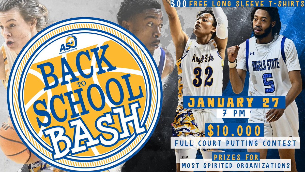 The 'Back to School Bash' is TONIGHT; Thursday, Jan. 27. Come out and support the Belles and Rams as they take on Lubbock Christian!

bit.ly/3IKgh65

✍️: <a href="/Mr_Cinco_Ocho/">Chad Miller Jr</a> 
🖼️: <a href="/angeloathletics/">Angelo State Athletics</a> 

#AngeloStateUniversity #StudentJournalism #RamEm #LSCmbb #LSCwbb