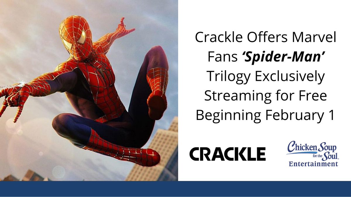 Fans of the classic Marvel comic can enjoy the original Spider-Man trilogy starring Tobey Maguire beginning February 1st on <a href="/Crackle_TV/">Crackle</a>. bit.ly/3uisgE3