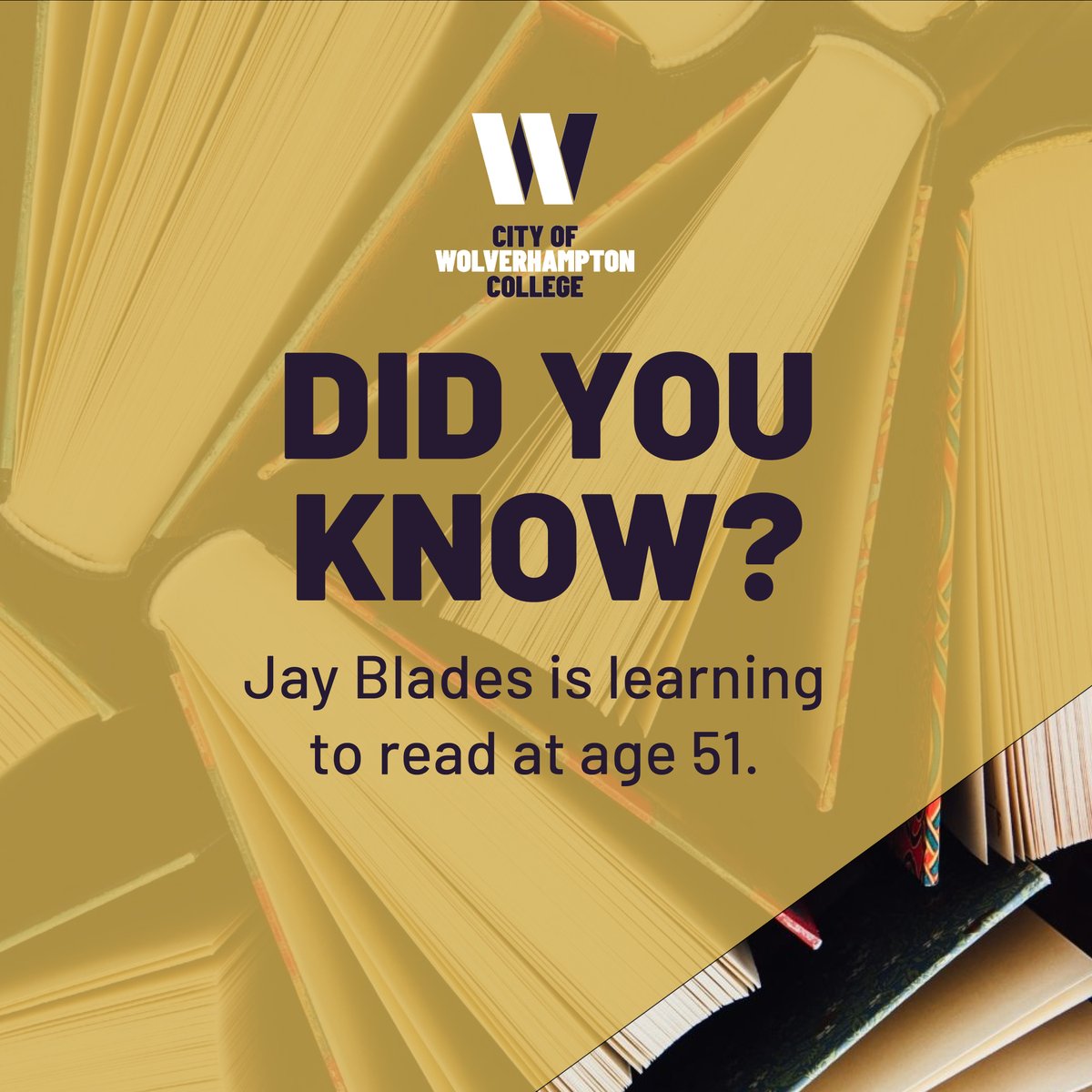 wolvcoll's tweet image. It&apos;s never too late to learn a new skill as the inspirational (and local lad!) @jayblades_ has shown us tonight. Ready to do the same? Check out our adult learning courses: bit.ly/32ygjOY

#DefiningFutures #Reading #JayBladeslearningtoreadat51