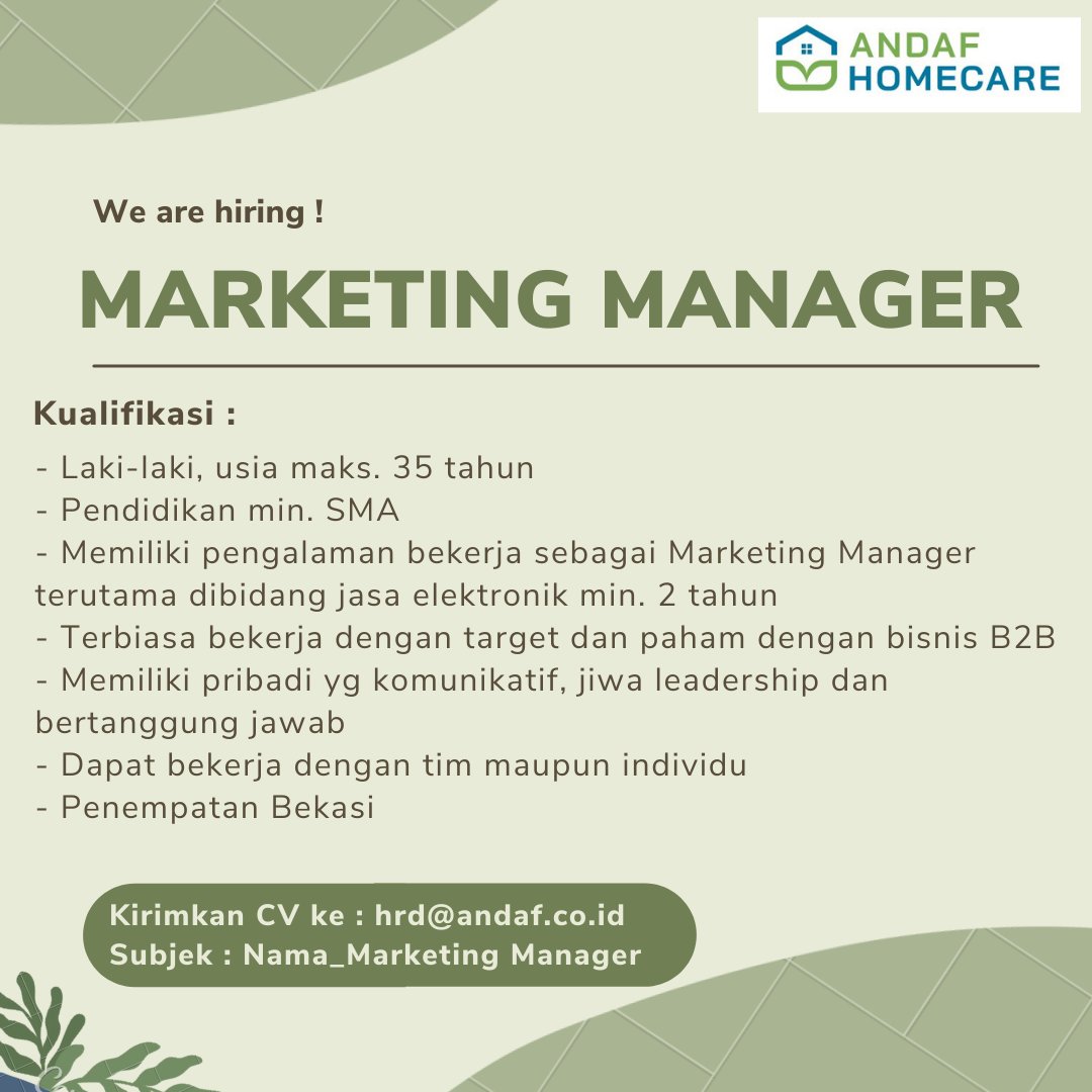 LowonganKami's tweet photo. #Hiring Marketing Manager - Bekasi 

Tlg diretweet ya kak @bursaloker @karirmuid @lokerbaseindo @hrdbacot @apamungkasa @mas_recruiter @careernesia @LokerBekasiID @HiringCare @mitraloker thanks kak

#loker #LokerPam #LokerMase #lokercot #lokerupdate #MarketingTwitter #bekasi https://t.co/iZ7ESExL7F