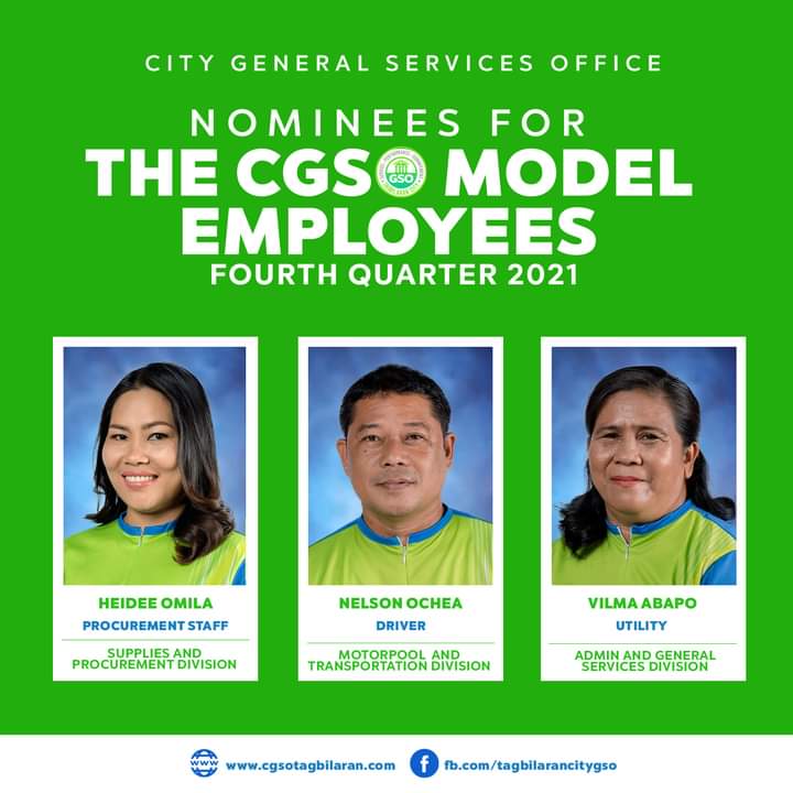 We recognize the nominees of the CGSO Model Employee award for the Fourth Quarter (Oct.-Dec. ) of 2021. They are reliable and dedicated employees with varying set skills that contribute to a productive CGSO team. #modelemploye4thquarter2021 #wearecgso #mayorbabayap #AsensoPaMore