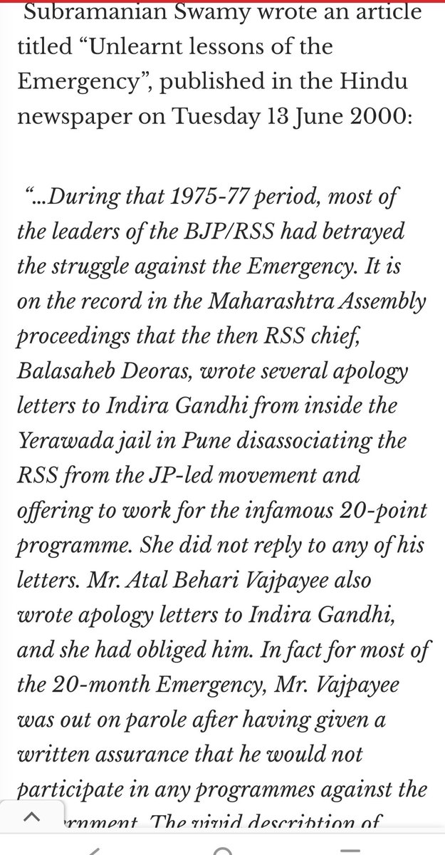 pbhushan1's tweet photo. So, apart from the RSS not having participated in the Independence movement & Savarkar apologising to the British & offering to collaborate with them; the RSS was also apologising to Indira Gandhi to get out of Jail during the Emergency. Still they call themselves Nationalists! https://t.co/GEIZwFCEUs