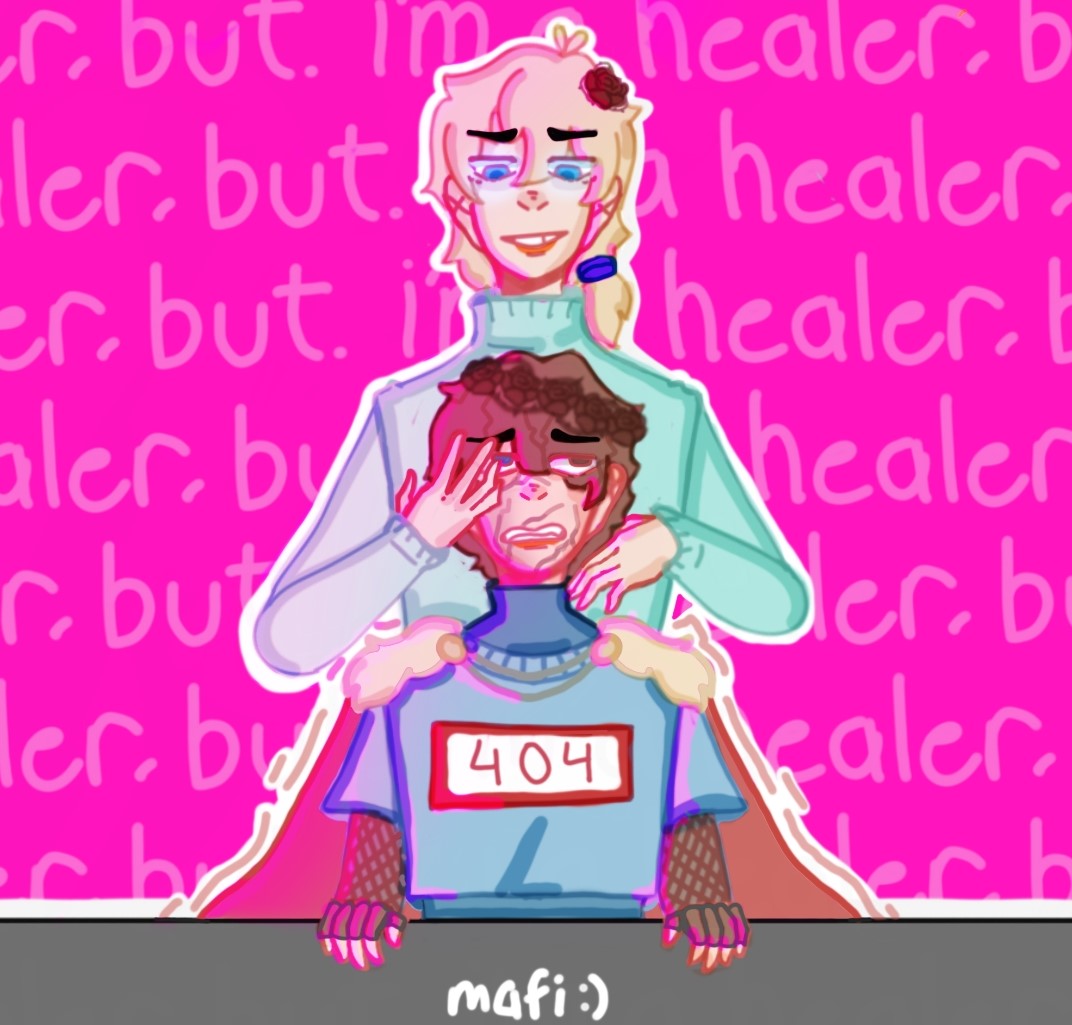 mafitakes's tweet photo. fanart for a scene in "I'm a Healer, but..." where Tommy puts the flower crown on George.

(i really love this fic <3)
#fanficfanart #dsmpfanart https://t.co/kMl8EpKHBI