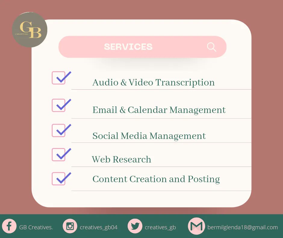 creatives_gb's tweet photo. Free yourself from excessive workloads. Let your administrative tasks be handled by a Virtual Assistant. Hire me today and enjoy 20% off of the services I offer.👩‍💻

#VirtualAssistantforHire 
#GBCreativesVirtualWorks https://t.co/6gq2jBNRjA