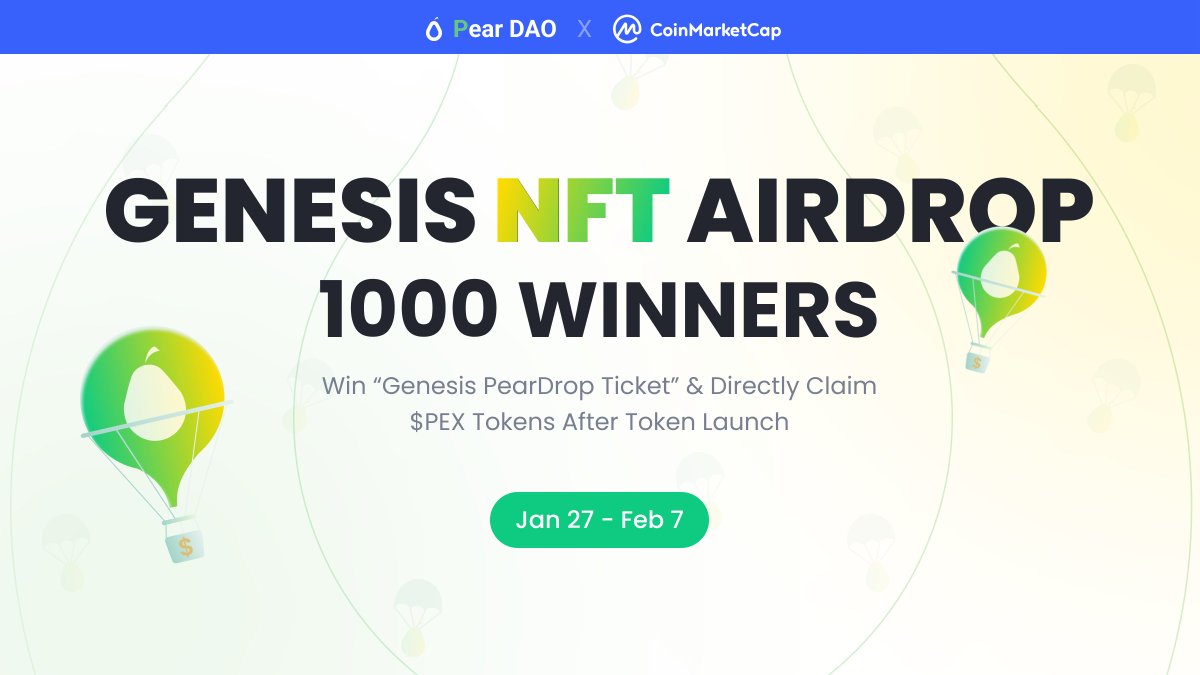 The wait is over! Our first campaign has arrived❗ PearDAO is partnering with @CoinMarketCap in an exclusive airdrop event. #NFT, #token, and more to be won! coinmarketcap.com/currencies/pea… #PearDAO #Airdrop