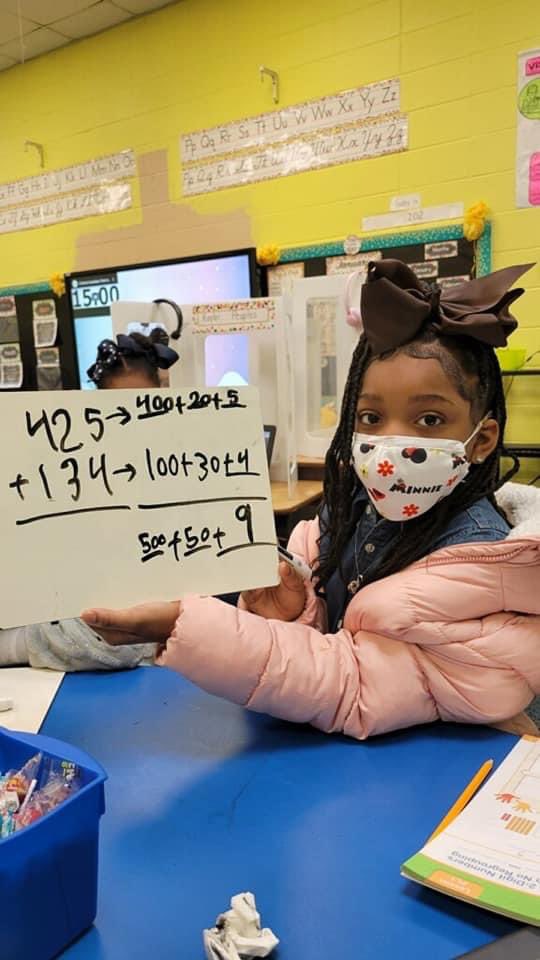 DrTameraRCarter's tweet photo. Mrs. Green's class has been working very hard on adding with regrouping. I love how they are using expanded notation to add! Great job 2nd grade! #TeamSelmaConnected #presentengagedconnected #Adding #Mathematics @SCSStudentsFir1 https://t.co/68q03dNn5T