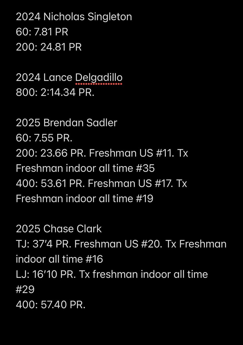 We are very proud of the compiled  indoor results for the BOYS in our training group. From 12th-9th grade, please take a look at several NATIONAL leaders from our <a href="/GH_Track/">Greater Houston Track Club</a> training group. #BeGreater #APXP #FactsAreFriendly