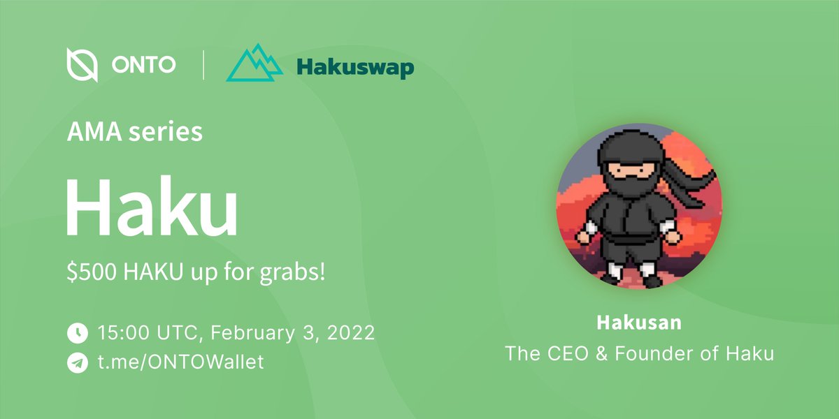 #ONTO is hosting an #AMA with @HakuSwap, the best #DEX #AMM on @avalancheavax Network! 🥳

$500 worth of $HAKU for 5 best Twitter Qs &amp; 5 best Live Qs! 🤑

Complete all tasks in Gleam to share the REWARDS! 💰

Participate now 👇
gleam.io/CesCI/onto-x-h…