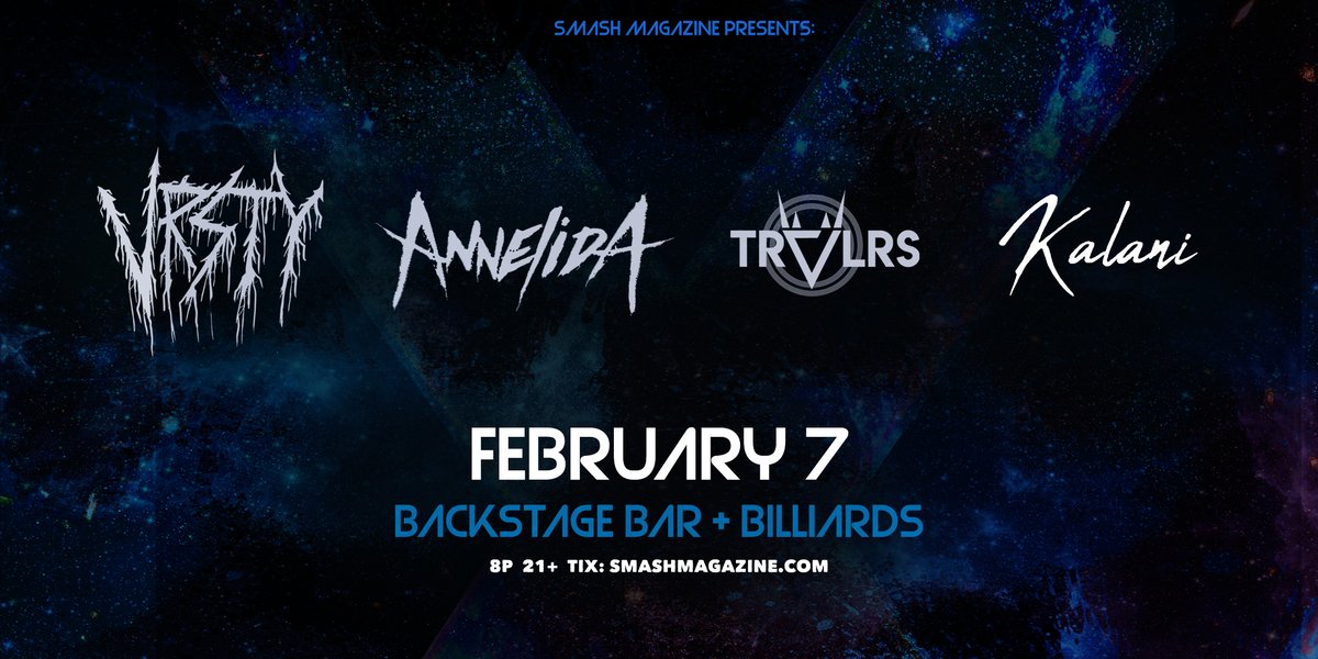 ⚡️On Sale Now⚡️

#Vegas #ConcertAlert

<a href="/vrsty_nyc/">VRSTY</a>
with <a href="/annelidamusic/">Annelida</a> <a href="/trvlrsband/">TRVLRS</a> <a href="/kaikashiyo/">kalani</a>

MON, Feb 7
21+  8pm
at @BackstageBarlv

Tix 👉: vrsty.eventbrite.com/?aff=Smash