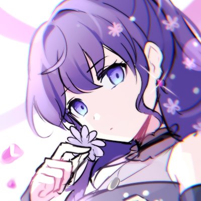 1girl solo flower dress purple hair jewelry high ponytail  illustration images