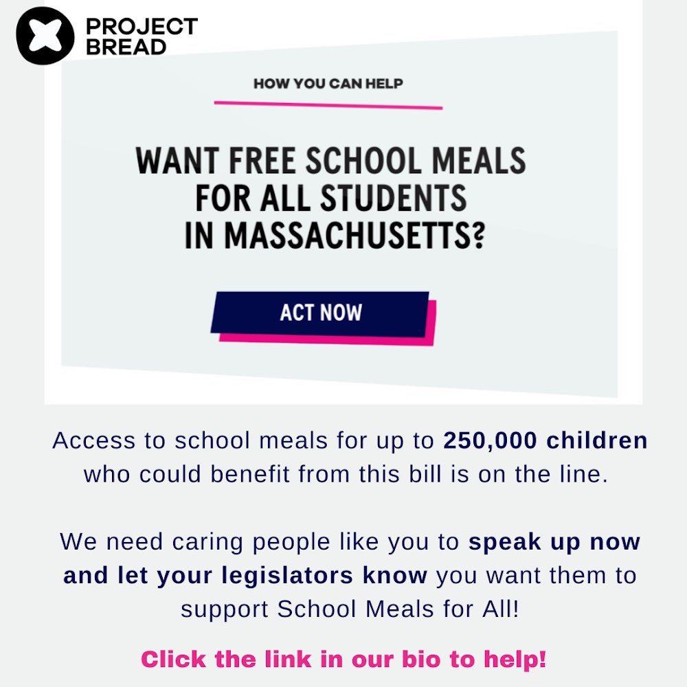 CouncilBoston's tweet image. The opportunity to let Massachusetts legislators know you want them to support School Meals for All will close next week! Now is the time to have your voice heard! Visit the link in our bio to see how you can help pass this bill. @projectbread