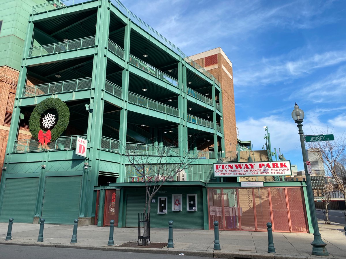 Fenway Park at Gate D with a large  holiday wreath