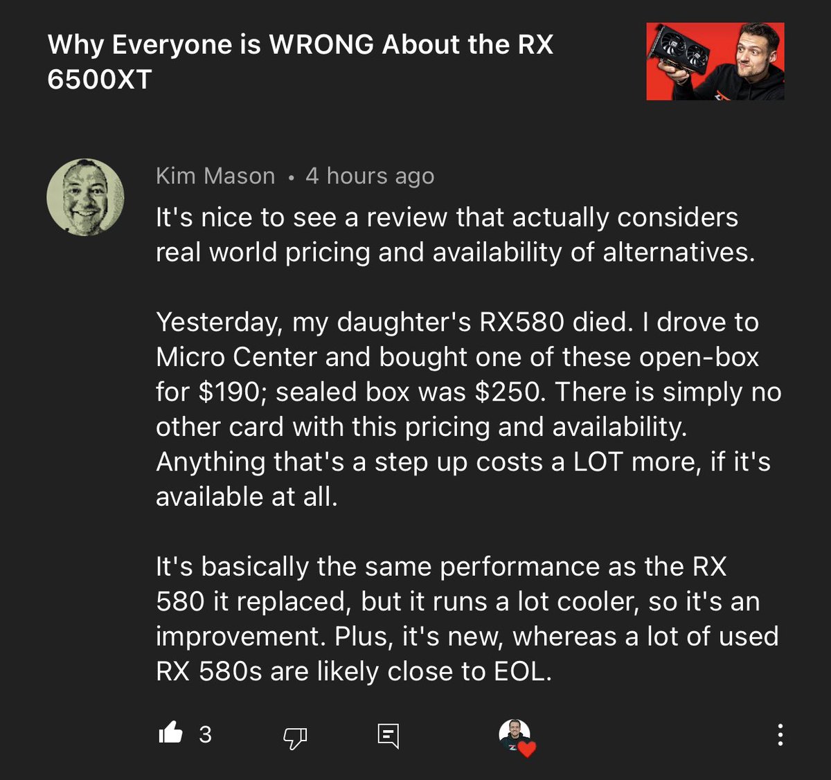 ZachsTechTurf's tweet photo. So happy to hear that Kim! Sorry about the RX580, that really sucks, but happy to hear you were able to easily get a GPU at Micro Center for that price range, previously not possible. https://t.co/1cPpGA2vGA