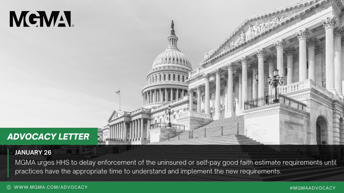 AndersGilberg's tweet photo. Good faith estimate (GFE) requirements went into effect Jan. 1. @MGMA wrote to @HHSGov urging it to push back the compliance deadline to give medical groups sufficient time to understand &amp; implement these complex requirements to best serve patients: https://t.co/tx4qKwgCKP https://t.co/R1Er3PLK3t