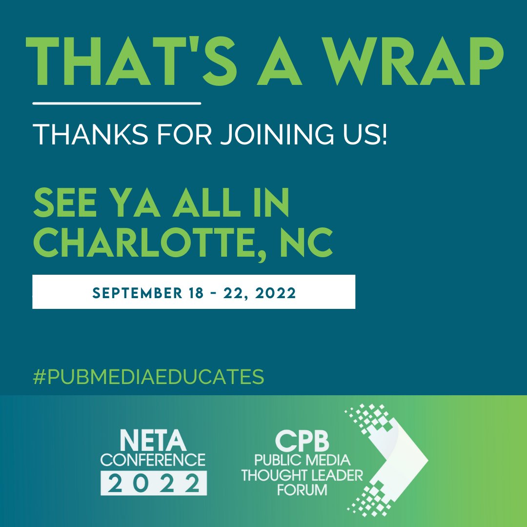 NETA_Tweets's tweet photo. What an incredible 3 days together! Thanks to all of our presenters and congrats to all of our #PMA53 award winners. See ya in September IN PERSON! #PublicMediaEducates @cpbmedia https://t.co/gkZ2BBqiTu