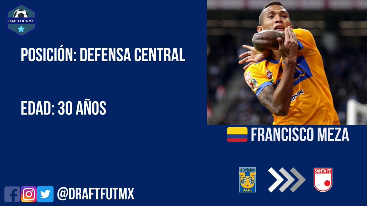 DraftFutMX's tweet photo. OFICIAL.

Francisco Meza regresa a Independiente Santa Fe. Su último equipo fue el Club Tigres UANL. 🇨🇴⚽️

➡️ Se va como agente libre. https://t.co/Y4KLe0W1Hj