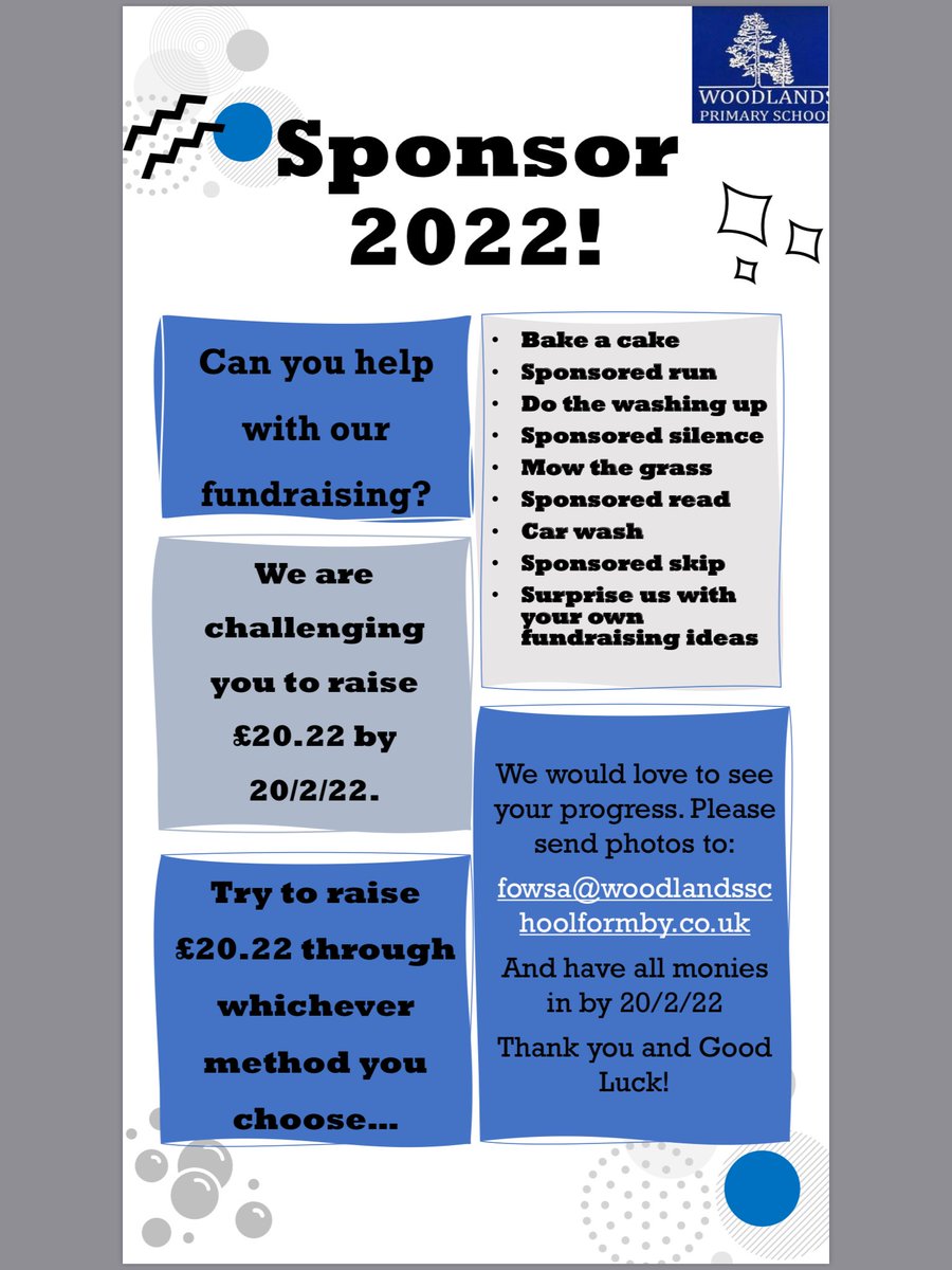 fowsaformby's tweet photo. To kick-start FOWSA’s fundraising in 2022 we have a brand new challenge! Can you raise £20.22 with our fundraising ideas or any of your own?

There will also be a prize for the infant and junior classes which raise the most money!

Thank you for your support and good luck!

FOWSA https://t.co/cKwaIjUBXq
