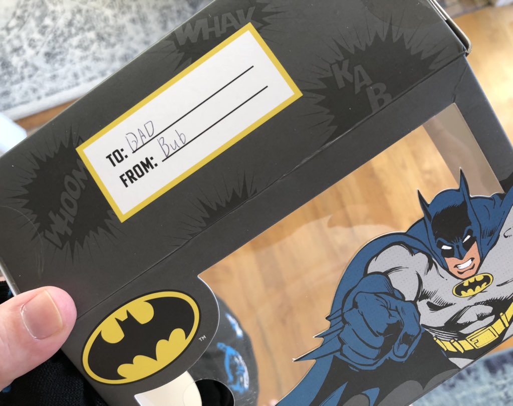 SethAJones's tweet photo. My son NAILED this Christmas gift for his old man… they even fit! #BatSocks https://t.co/jRNbF2RNAN