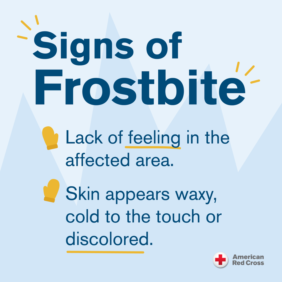 RedCross's tweet photo. ❄️ The weather outside is frightful! ❄️  
Before you venture out, learn the signs of frostbite. 👇🏾 https://t.co/d8euvHZclA