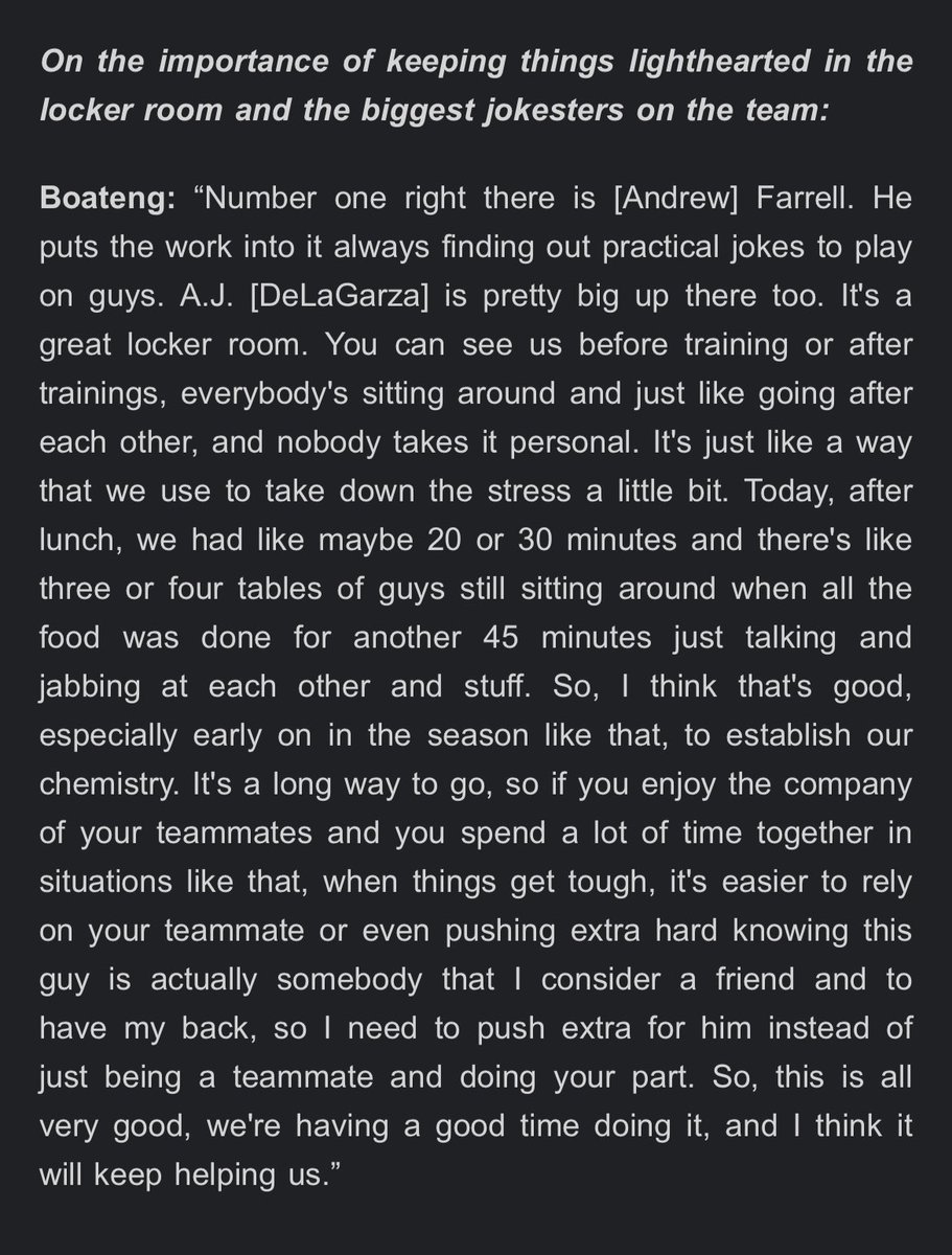 Boateng gives us an inside look at what it’s like in the #NERevs locker room.