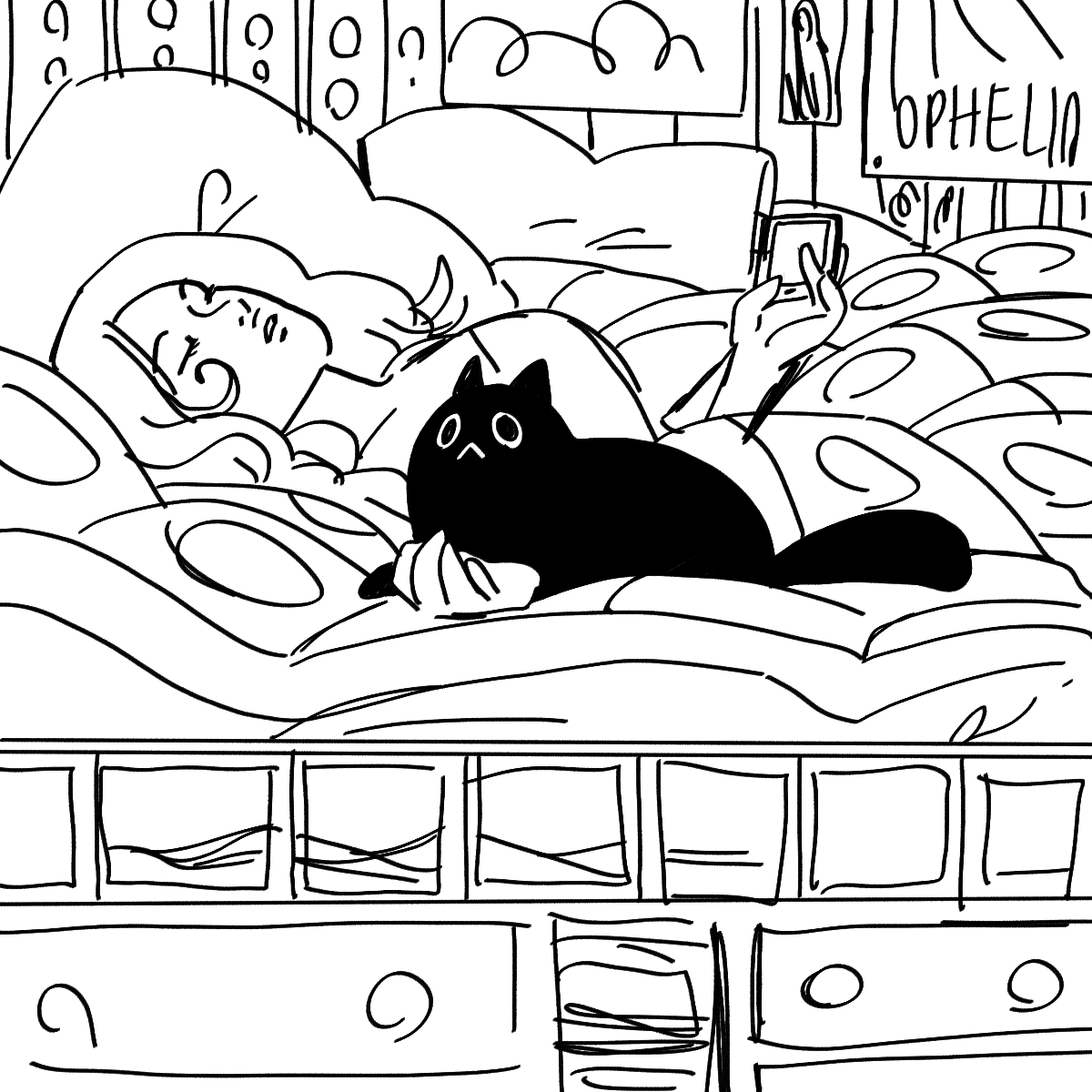 Ophelia; but instead of lying dead in a river because of some guy's botched murder investigation, you're lying lavishly in bed because you have a cat and depression and you feel asleep during that mid-waypoint of an episode binge. 