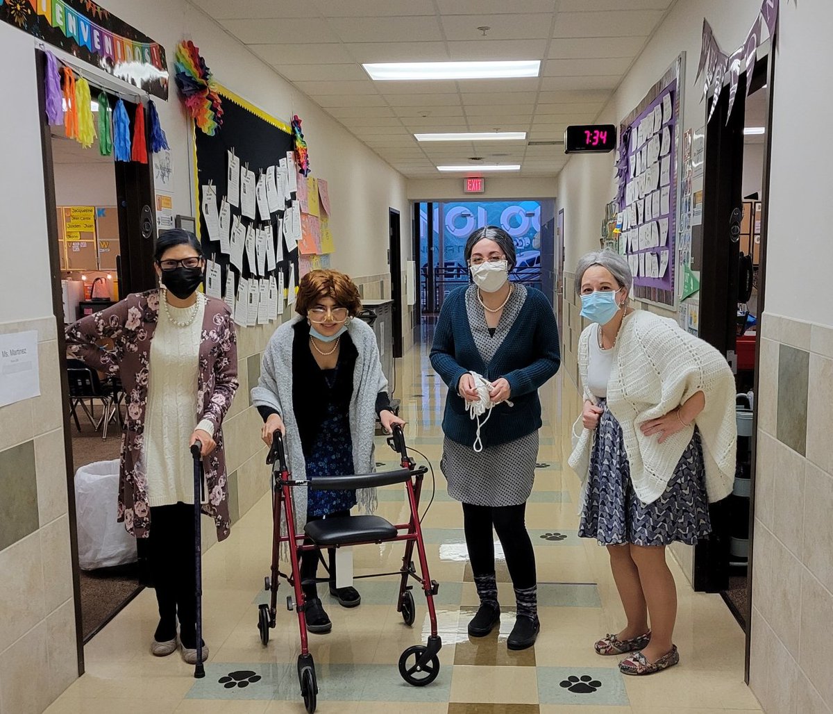 MaestraRdz's tweet photo. Second grade teachers had fun celebrating the 100th day of school!!! 🎉 @MsMedina2nd @TigerNetwork @MsCampion2nd @RomeroJosue7 https://t.co/xAf33FdbzB
