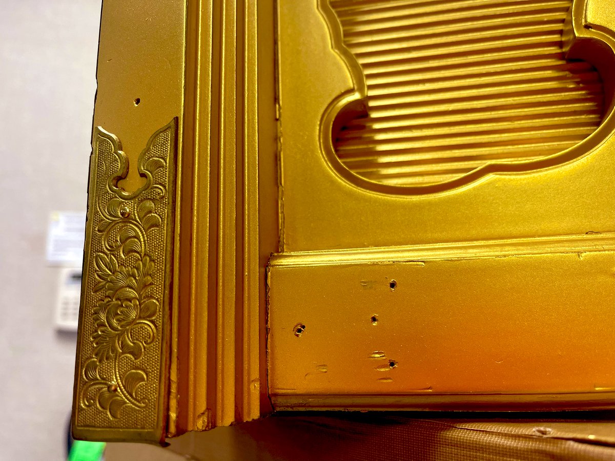 fresno_nishi's tweet photo. Restoration of a #Raiban #礼盤 chair, part 5. I replaced the 100 yrs old nail with a solid brass one. It took a week to restore the chair. Top on the chair, we have a #Tatami cushion. When we fix it, I will post the final pic. Thank you 🙏
#Nishihongwanji #Fresno #Betsuin #別院 https://t.co/xdBtiqHyY4