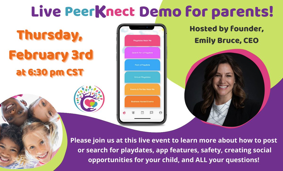 Please join our CEO, Emily Bruce for a live , free event via zoom. She will be explaining PeerKnect to parents and will be answering any questions you have. We are so excited! Follow this link to register: eventbrite.com/e/peerknect-pa…

#inclusion #specialneedsmom #event