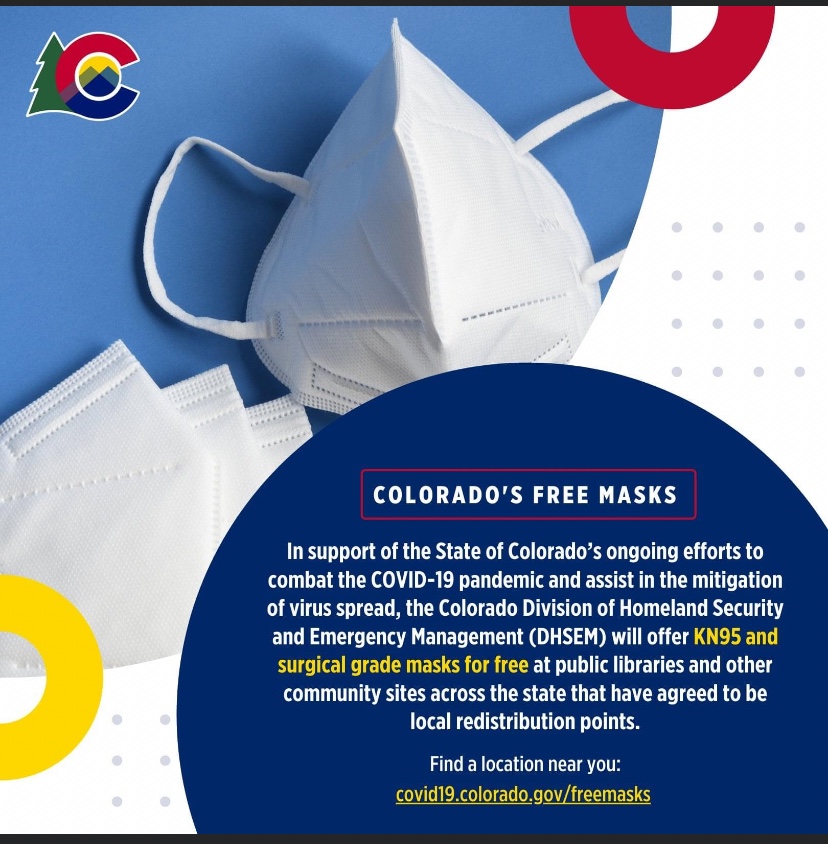 Highland Rescue is a distribution center for KN95 and surgical masks.  There is a limited amount of masks available and will be available on a first come first serve basis.  Stop by the station, ring the doorbell between 9am and 8pm.  See the link below!

covid19.colorado.gov/freemasks