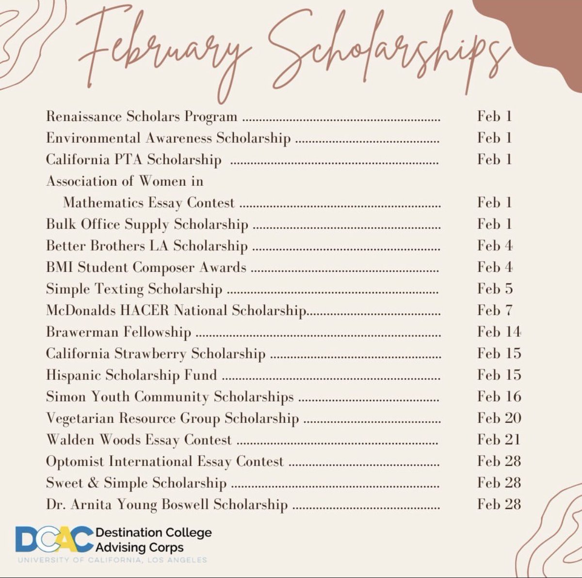 MsSMMurray's tweet photo. February scholarships! Let’s go! 

#newera #btw #college #hbcu #pwi #money #school #explorepage #helping #fafsa #graduate #bookertwashington #dadeschools #miamidade #university #begreat https://t.co/knzZwxvG2F