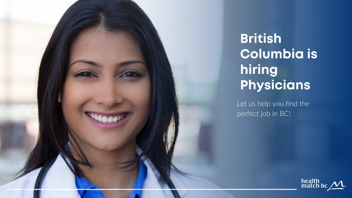 HealthMatchBC's tweet photo. Physicians, BC has openings for you all over the province. Our Physician recruitment team is here to guide you through the search process, and ensure you find the right fit for you.
Learn more: https://t.co/g7d7gab8OA
#HealthMatchBC #BCPhysician #HiringPhysicians https://t.co/H1wBp6ZRY6