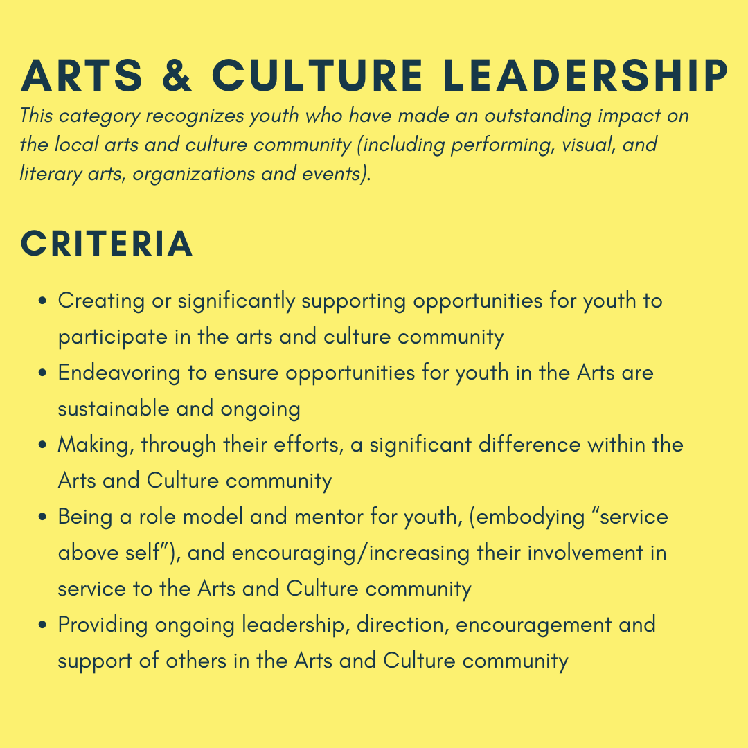 SASSYawards's tweet photo. CATEGORY SPOTLIGHT: This week we are spotlighting the Arts &amp; Culture Category!

Are you or do you know any youth who have made an outstanding impact on the local arts and culture community? Nominate them!!
.
.
.
#sassyawards #youngleaders #communityservice #surreyyouth #rotary https://t.co/Ewv4kFku1T