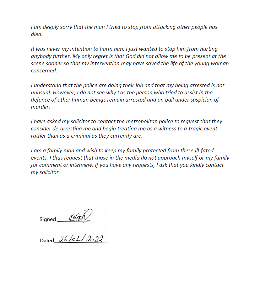 Maida Vale stabbing -  Press Statement from our Client 'Abraham' arrested at the scene under suspicion of Murder. <a href="/metpoliceuk/">Metropolitan Police</a> <a href="/WaterfordsLaw/">WaterfordsSolicitors</a>