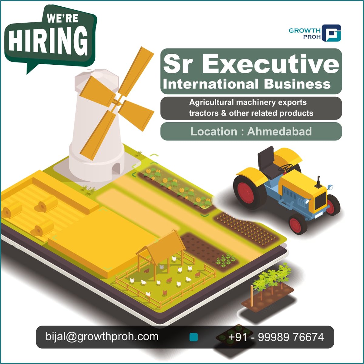 GrowthProh's tweet photo. We require following profiles at #Ahmedabad &amp; #Rajkot office for #exports business. #Agricultural #machinery/#tractors/other products.
#MechanicalEngineering #Export #Sales #DigitalMarketing
#BusinessDevelopment #GrowthProh To apply fill out the form:https://t.co/YoYfKUeHyM https://t.co/ph99SqQ2Ei