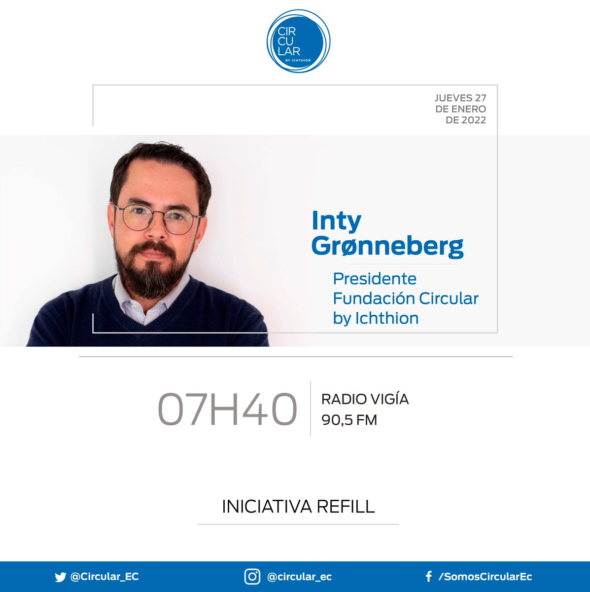 CircularEC's tweet photo. Te invitamos mañana a las 07h40 a la entrevista de nuestro Presidente @groninty en @radio_vigia y entérate sobre #Refill1000, la meta de @Refill_Ecuador para crear una red de 1000 bebederos en 🇪🇨 y evitar el consumo de plásticos de un solo uso.

¡Te esperamos por la 90,5 FM 📻! https://t.co/3iNA3xTox6