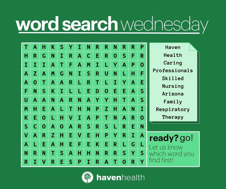 HavenHealthGrp's tweet photo. ⏰ Time for a BRAIN GAME! ⏰

Keep your mind sharp by spending a few minutes finding the 10 words we've hidden in the puzzle below. Reply and let us know which word you found first! 🔍

#WordSearchWednesday #WordSearch #Puzzle #Trivia #HavenHealth https://t.co/r5ekNg00KE