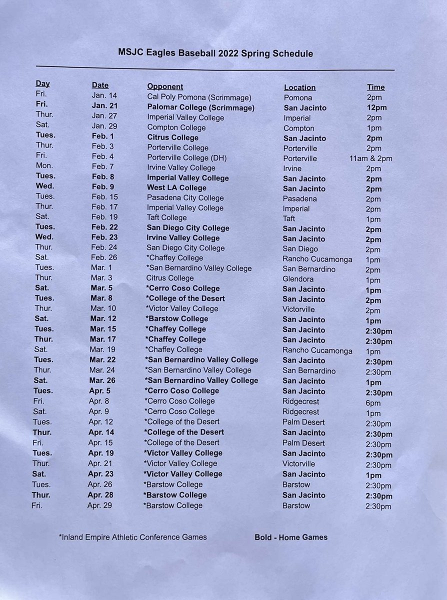 RyanGrinnals32's tweet photo. MSJC baseball 2022 spring schedule https://t.co/nNBJFSvKj5